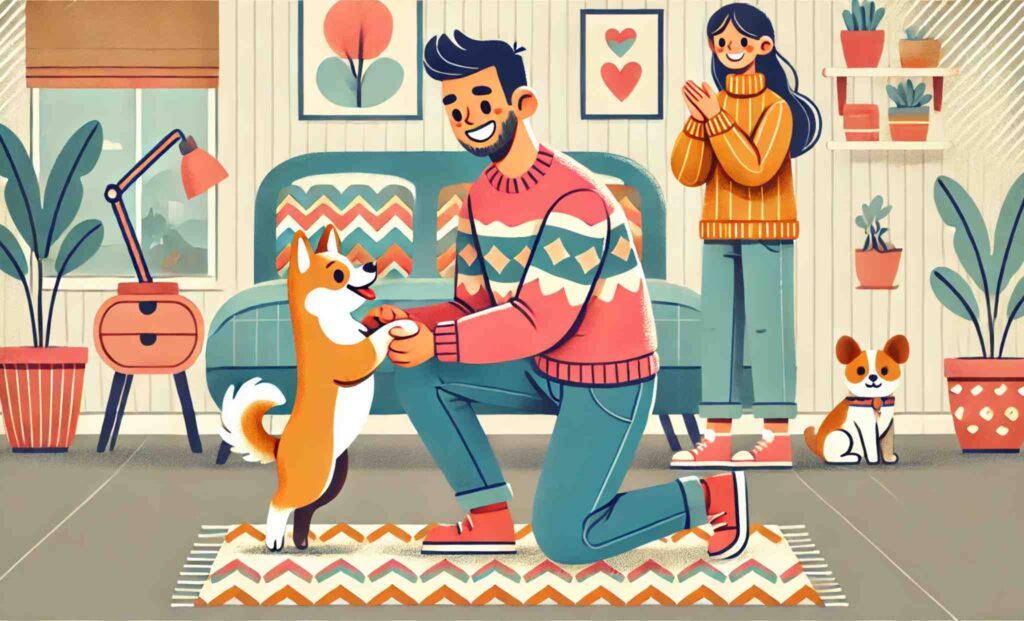 Ilustración de como bailar con mi perro me hace más feliz.
