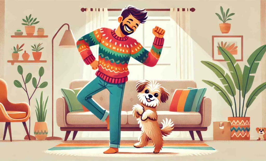 Ilustración que demuestra porque bailar con mi perro me hace más feliz